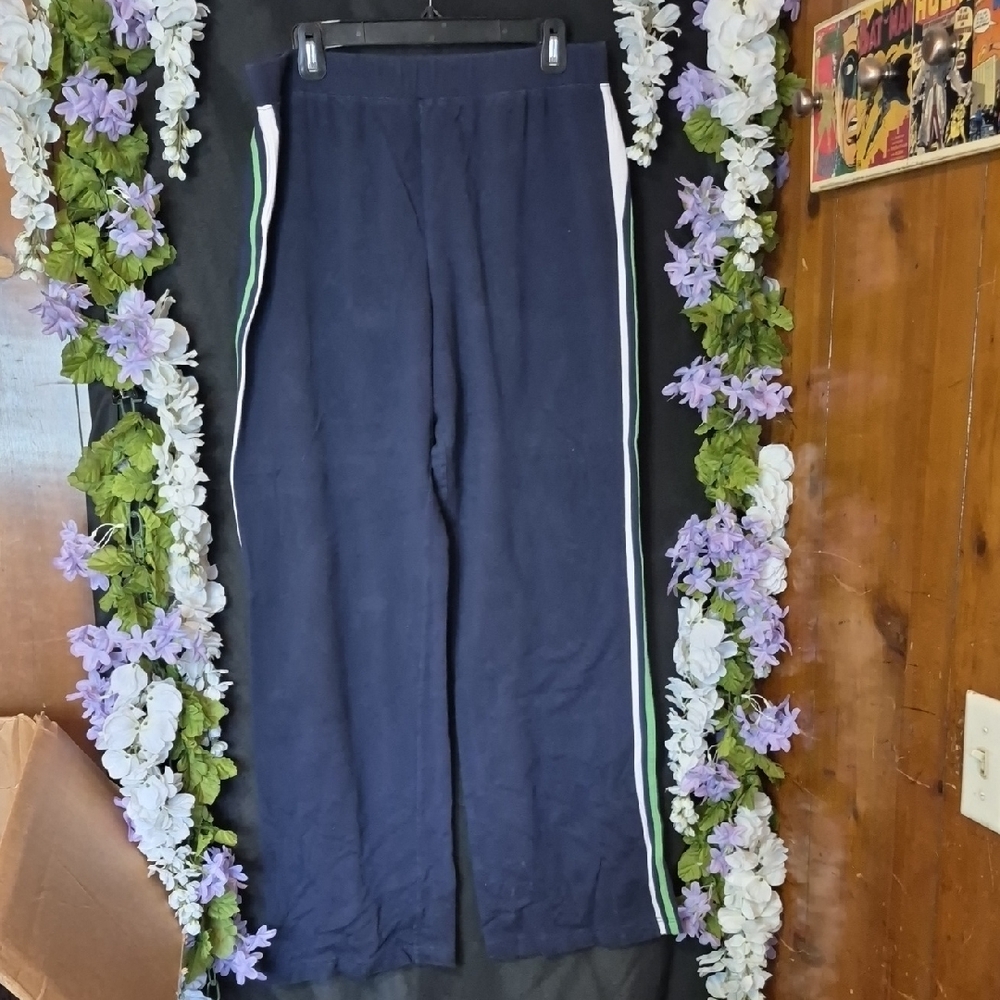 St. John's Bay Navy Sweatpants with White & Green Side Stripes